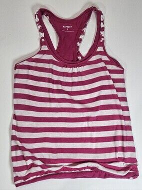 Express Tank Top Womens XS Pink White Stripe Braided Racerback Beachy Nautical